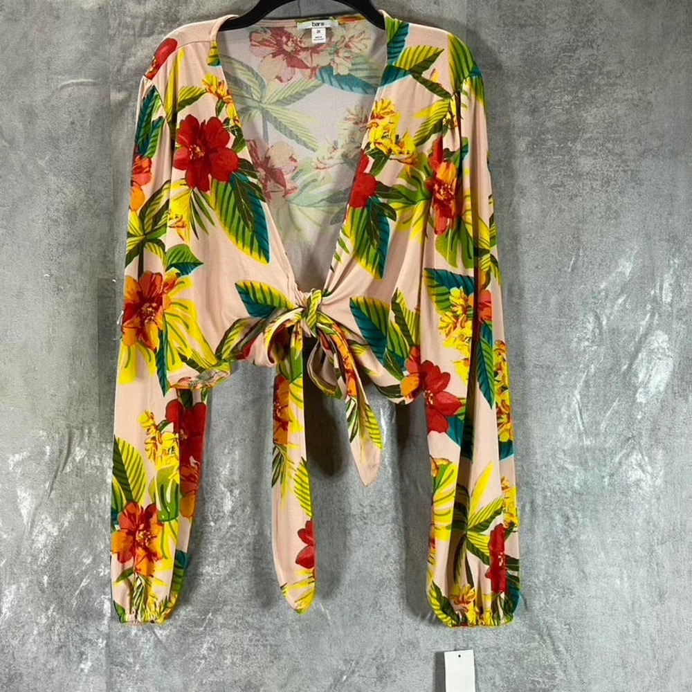 Bar III Women's Plus Size Hibiscus Jungle Tropical-Print Tie-Front Top SZ 2X